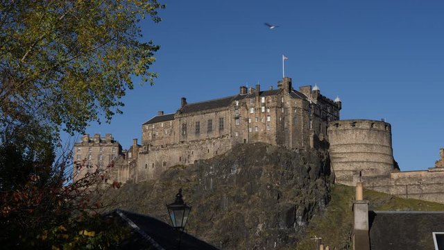 View of Edinburgh Castle Skyline from The Vennel / Cityscape in the daytime. Gimbal