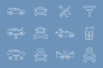 Car service Icons set - Vector outline symbols of vehicle repair for the site or interface