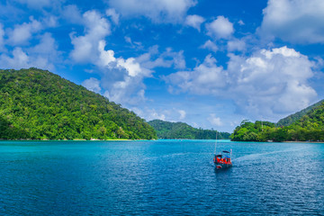 Fototapeta na wymiar Beautiful Blue Sea at Surin Islands, Phang Nga, Thailand.