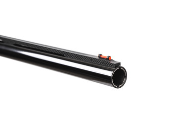 Modern semi-automatic shotgun with a wooden butt isolate on a white background. Weapons for hunting, sports and self-defense.