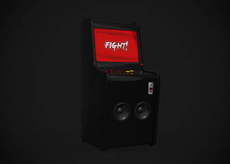 Arcade Machine Fight Screen Retro Gaming Style With Joystick and Buttons 3D Render