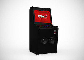 Obraz premium Arcade Machine Fight Screen Retro Gaming Style With Joystick and Buttons 3D Render