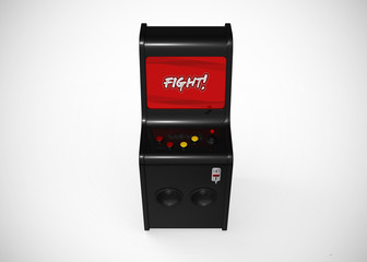 Arcade Machine Fight Screen Retro Gaming Style With Joystick and Buttons 3D Render