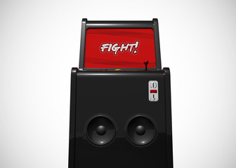 Arcade Machine Fight Screen Retro Gaming Style With Joystick and Buttons 3D Render