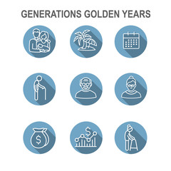 Fototapeta premium Generations - Golden Years Icon Set with retirement calendar , money, etc