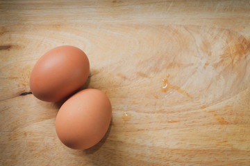 hen egg put on wood cutting board in kitchen prepare cooking