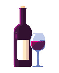 bottle and glass of wine on white background