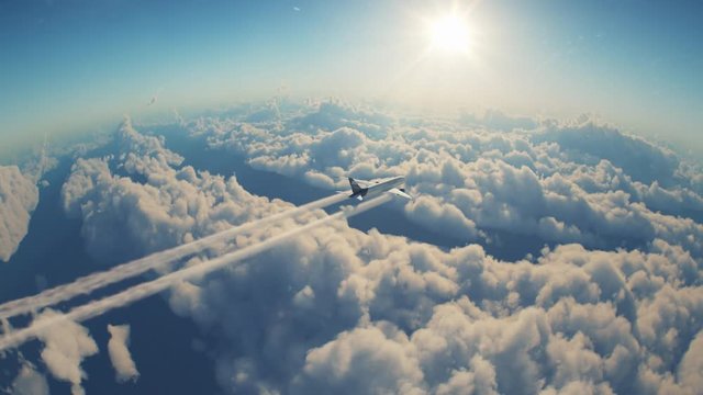 Flying passenger jet animation. The airline depicted on the jet is fictional.