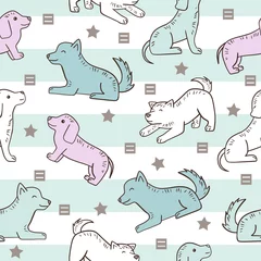Deurstickers Honden Naadloze patroon met schattige kleine honden, vectorillustratie.