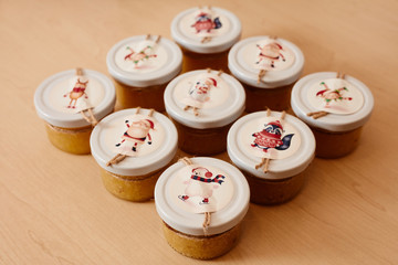 Dessert and jam with lemon in a jar. Jam for tea.