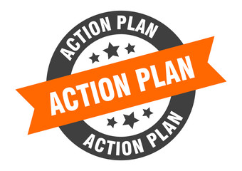 Obraz premium action plan sign. action plan round ribbon sticker. action plan tag