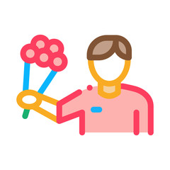 Courier Delivery Flowers Icon Vector. Outline Courier Delivery Flowers Sign. Isolated Contour Symbol Illustration