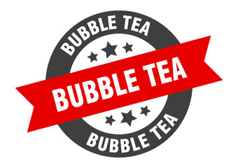 bubble tea sign. bubble tea round ribbon sticker. bubble tea tag