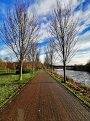 Long stretch of footpath. Avenham and Miller Park in Preston, Lancashire 
