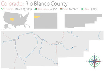 Large and detailed map of Rio Blanco county in Colorado, USA.