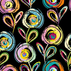 Türaufkleber seamless abstract background pattern, with circles, strokes and splashes, on black, floral © Kirsten Hinte