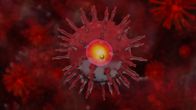 Mononucleos virus causin disease on abstract background 3d rendering