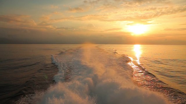 Wake of water that leaves the ferry to the island of Roatan in the Caribbean. Honduras