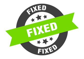 fixed sign. fixed round ribbon sticker. fixed tag