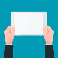 Vector businessman hands holding white touchpad