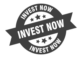 invest now sign. invest now round ribbon sticker. invest now tag