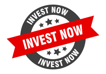 invest now sign. invest now round ribbon sticker. invest now tag