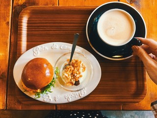 breakfast with coffee and croissant