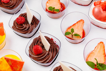 Delicious desserts with chocolate,raspberry,strawberry.