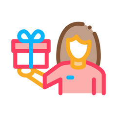 Woman with Gift Icon Vector. Outline Woman with Gift Sign. Isolated Contour Symbol Illustration
