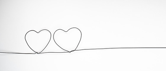 Valentines day. Continous line heart shape border on white background. Valentines day, marriage, mother day, love concept.