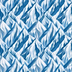 Crédence de cuisine en verre imprimé Montagnes Paysage de montagnes enneigées, modèle sans couture dessiné à la main avec de la peinture