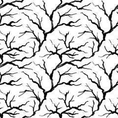 Winter tree painted in japanese style, seamless pattern