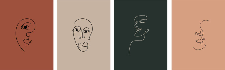 the art of minimalism in a female portrait. One line, cubism, vector graphics
