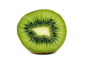 Fototapeta na wymiar Natural juicy kiwi. Sweet and sour half of an exotic fruit of green color.
