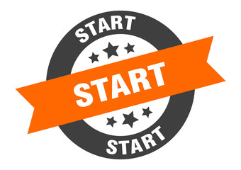 start sign. start round ribbon sticker. start tag