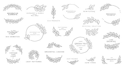 Leaf symbols, logos, icons and signs collection. Set of floral design elements.