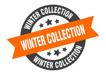 winter collection sign. winter collection round ribbon sticker. winter collection tag