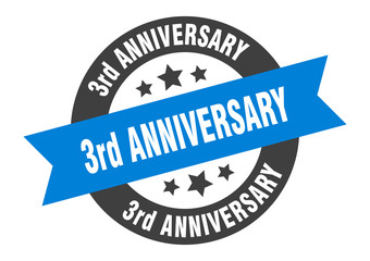 3rd anniversary sign. 3rd anniversary round ribbon sticker. 3rd anniversary tag