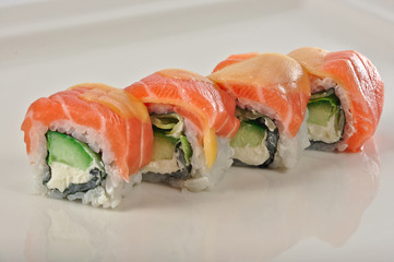 Sushi roll with fresh salmon