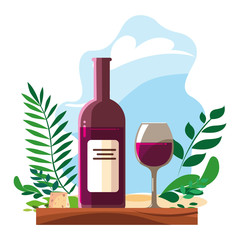 bottle and glass of wine with piece of cheese