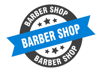 barber shop sign. barber shop round ribbon sticker. barber shop tag