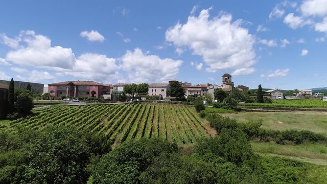 Aerial shot of Vinezac,  a typical French village in Ard&egrave;che with a nice vineyard.