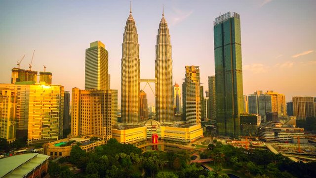 Timelapse of the Petronas Twin Towers at sunrise, Kuala Lumpur, Malaysia	