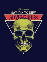 Vintage typography t-shirt graphics with skull, vector illustration.