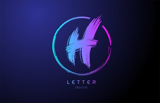 alphabet H letter logo grunge brush blue pink logo icon design template