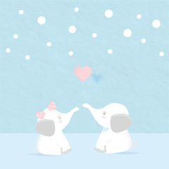 the sweet couple of elephant are kissing between pink heart.happy animal lover show warm.yellow crown put on boy head and adorable bow over girl.cartoon character for valentines day.