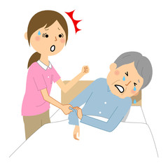 殴られる高齢者　我に返る介護スタッフ