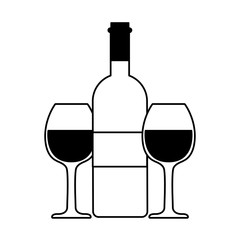 bottle and glass of wine on white background