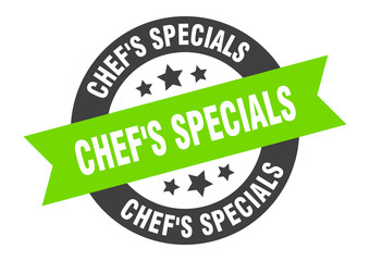 chef's specials sign. chef's specials round ribbon sticker. chef's specials tag