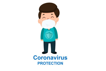 Corona virus in China. Novel corona virus 2019-nCoV, man in white medical face mask. Concept of corona virus quarantine.